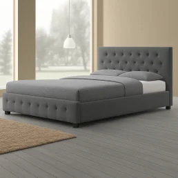 Modern Aragon Premium Tufted Bed Grey with a tufted headboard and matching frame.