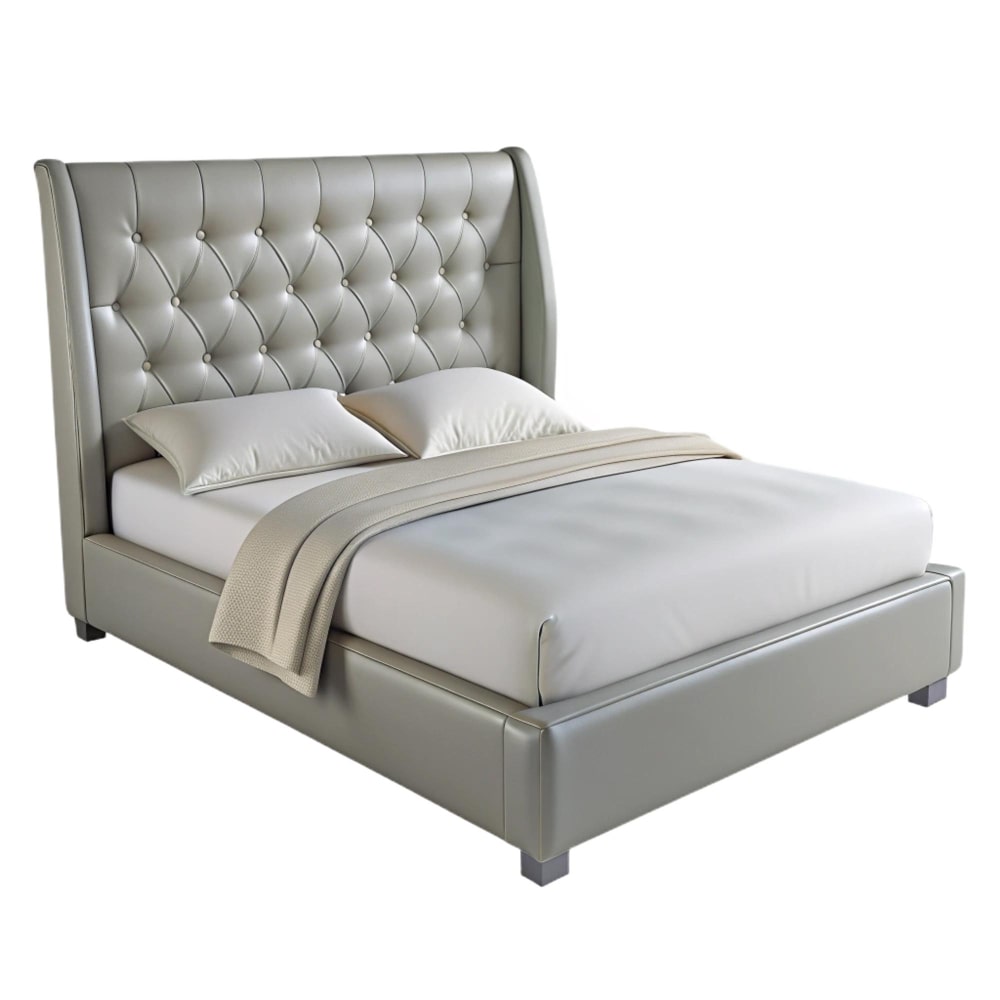 A stylish Queen size bed featuring a tufted headboard perfect for modern bedroom decor.